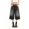 Verão Americano Retrô Solto Petite Vintage Cropped Jeans Design High Street Calças Cropped de Perna Larga para Mulheres Verão Cruz