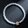 Pulsera Elástica para Mujer Nueva Moda Elegante de Primavera con Perlas de Imitación y Zirconia con Letras