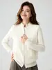 Cardigã de cashmere francês de alta qualidade, novo modelo outono 2026, zíper duplo, jaqueta de tricô de algodão estilo "old money" para o dia a dia no escritório