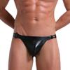 Cueca masculina tanga masculina imitação couro envernizado quadril tanga dupla cintura baixa tiro U convexo atividades fivela bilateral