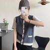 Chaleco de Mujer Estilo Chanel de Primavera y Otoño Chaleco sin Mangas Tejido Chaqueta Top Color Block Cuello Redondo Cárdigan