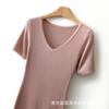 Vestido de punto de manga corta con cuello en V para mujer, vestido largo de verano fino y ajustado, con cintura ajustada y largo medio por encima de la rodilla.