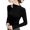 Camiseta Básica de Design Outono e Inverno 2024 Novo Estilo Estilo Interno Camiseta Pequena Ombro Caído Top Rasgado