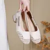 Elegantes Zapatos de Tacón Alto Retro Francés Redondos y de Boca Baja Calados para Mujer 2026, con Tacón Grueso, Diseño Tejido Transpirable para Primavera