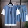 Camiseta de manga curta terno masculino verão fino waffle terno roupas combinando masculino bonito esportivo lazer traje de duas peças