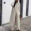 Conjunto de Dos Piezas de Punto Transfronterizo con Pantalones, Suéter con Abertura Estilo Perezoso, Suéter Moderno y Elegante, Corte Holgado