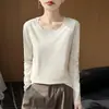 Camiseta Base de Cuello Redondo y Manga Larga de Nuevo Estilo para Primavera y Otoño para Mujer, Simple y Versátil, Top Camiseta de Color Sólido Ajustado, Ropa Interior Elegante