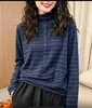 Outono 2026 Novo Estilo Moletom Moda Feminina Gola Meio Alta Listrado Solto Temperamento Manga Longa Camada Base Transfronteiriço