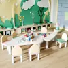 Mesas e Cadeiras Infantis de Jardim de Infância em Madeira Maciça Conjunto Criativo Loja de Educação Infantil Casa Modelo Exibição Mesas e Cadeiras de Brinquedo para Entretenimento