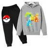 Conjunto de Moletom de Manga Longa Estilo Outono 2026 para Meninos e Meninas com Estampa de Desenho Animado Pikachu Conjunto de Moletom Infantil