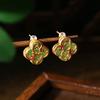 Elyuan Original Moda Nacional Nicho Sentido del Diseño 925 Aguja de Tremella Trébol de Cuatro Hojas Imitación Jade Pendientes Pendientes Estilo Antiguo