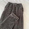 Pantalones de dormir a rayas de coral para mujer, pantalones largos para otoño e invierno, pantalones cálidos de franela gruesa con doble bolsillo, pantalones caseros estilo coreano