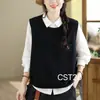 Chaleco de punto redondo estilo vintage para mujer, nueva colección otoño 2026, sin mangas, jersey, versátil y de corte holgado