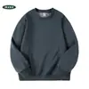 Nueva camiseta de manga larga pesada estilo americano para hombre, adecuada para otoño e invierno, corte holgado, base blanca lisa con forro polar