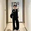 Conjunto Deportivo Casual Moda Estilo Coreano para Mujer Primavera y Otoño Ropa Deportiva para Correr y Fitness Sudadera Negra con Cuello Alto Conjunto de Dos Piezas