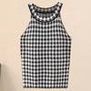 Foto Real de Patrón de Espiga para Mujer Verano Sexy y Lindo Estilo Top Corto sin Mangas con Cuello Halter Jr2343
