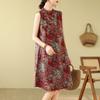 Toma Real de Estilo Étnico Retro Estilo Chino Mejorado Diario Cheongsam Literario Retro Holgado Vestido de Longitud Media para Mujer