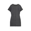 Ropa de Mujer al por Mayor Transfronteriza 2025 Nuevo Vestido de Mujer Europeo y Americano con Cuello Fruncido Ajustado al Cuerpo con Forma de Cadera de Manga Corta de Hilo Suave