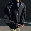 Sudadera de peso pesado estilo americano con cuello alto medio para hombre, marca de tendencia autumn cleanfit, elegante y genial, corte holgado, chaqueta con media cremallera para parejas