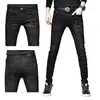 Pantalones vaqueros negros de alta gama para hombre, forrados de forro polar para otoño e invierno, estilo europeo, bordados, corte ajustado, pitillo, elásticos, versátiles, casuales, modernos