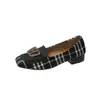 Zapatos de Tacón Alto Estilo Chanel a Cuadros con Combinación de Colores para Mujer Primavera y Verano 2025 Nueva Llegada Hebilla Metálica Moda Versátil Tacón Ancho Zapato de Boca Baja de Una Sola Capa
