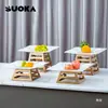 Puesto de Snacks para Buffet de Hotel, Mesa de Exhibición para Pausa de Té con Comida Fría, Plato Dorado para Frutas, Bol para Ensalada, Bol para Platos Fríos, Expositor para Postres