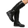 Botas de mujer de talla grande transfronterizas 2023, nuevas botas altas con cremallera lateral, botas de caballero europeas y americanas, botas de cuero con hebilla de cinturón plano, venta al por mayor