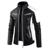 Jaqueta de couro de comércio exterior transfronteiriça com gola colorida Jaqueta de couro PU Biker Primavera e Outono Jaqueta de couro fina casual para homens ebay