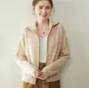 Cárdigan Suéter Abrigo de Terciopelo con Cremallera de Cien Colores Solapa Otoño Invierno Mujer Nuevo Tejido Doble Holgado Cachemir Corto Color Sólido