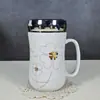Taza de Cerámica con Tapa Cuchara Taza de Agua de Dibujos Animados Taza para el Hogar Taza de Pareja Hombre y Mujer Taza para Té de Oficina Regalo para Niña