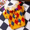 Roupas para Cachorro Outono e Inverno Fantasia Circo Maluco Suéter Tricotado Xadrez Cachorro Pequeno Teddy Roupa para Pet