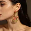 Pendientes de aro rosa estilo francés de lujo ligero, pendientes de flor de moda, gentiles y elegantes para mujer