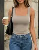 2026 Verão Novo Estilo Europeu e Americano Gola Quadrada Cor Sólida Slim Fit Regata para Mulheres, Estilo Garota Popular Top sem Mangas, Fashionável e na Moda