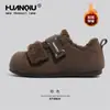 Botas de Neve Quentes Espessas Universais para Mulheres, Novo Modelo de Inverno 2025, Tênis com Velcro para Dedos Grandes, Sapatos Peludos com Solado Grosso