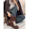 Versión Dulce y Fresca ~ Botas Martin Retro para Mujer que Aumentan la Altura, Botas Deportivas con Cordones y Punta Redonda Estilo Británico, Botas Cortas de Boxeo, Botas de Entrenamiento Alemanas