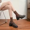 Sapatos femininos vintage de couro pequeno, mocassins de couro creme texturizados de alta qualidade, estilo francês, sola grossa, sapatos femininos rasos e altos