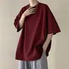 Camiseta de manga corta color vino para hombre, verano, estilo americano, retro de secundaria, marca de moda, versátil, cómoda, para pareja, joven, camiseta de media manga