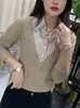 Novo Estilo de Início de Outono Moda Redutora de Idade Emagrecedora Valorizadora Chique Camisa de Manga Longa Versátil Simples para o Trabalho Falso Duas Peças
