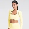 Roupa de Yoga Transfronteiriça Europeia e Americana, Cardigã Fino de Manga Longa Feminino para Verão, Jaqueta de Yoga, Top Esportivo com Sensação de Pele Nu e Acabamento de Alta Qualidade