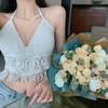 Tecido Camisole Mulheres Design Sense Exterior Wear Seaside Beautiful Back Pescoço Pendurado Renda Peito Pad Top Mulheres