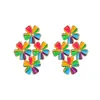 Brincos Europeus e Americanos Transfronteiriços Retrô Flor Pintada Doce, Design Minimalista de Nicho, Brincos Coloridos Dopamina Atacado