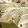 Juego de Cuatro Piezas Estilo Japonés de Algodón Puro Algodón Lavado Sábana Rayada y Funda Nórdica, Juego de Ropa de Cama Sencillo y Minimalista para Casa de Huéspedes