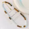 Collar de Cadena para Clavícula Cadena para el Cuello de Cristal Artificial Perla Piedra Ojo de Tigre Natural Maillard de Alta Calidad para Mujeres