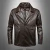 Jaqueta de Couro com Lapela Transfronteiriça para Homens, Novo Estilo Primavera e Outono, Casaco Fino de Cor Sólida para Homens de Meia-Idade, Couro de Motocicleta da Moda Casual
