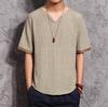 Camiseta masculina estilo chinês moda masculina verão fino solto plus size manga curta imitação linho simples retro camiseta