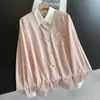 2026 Seda de Morera Bloque de Color Reductor de Edad Camisa de Seda Cárdigan Rayado Top Delgado Top Pequeño Venta al por Mayor N3DT6109