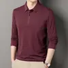 Autumn men's long-sleeve t-shirt for middle-aged and elderly fathers, with real pockets, turn-down collar, loose fit, striped base shirt, men's clothing