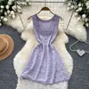 Vestido sin mangas de estilo coreano para el trabajo, cuello cuadrado, hueco, falda de línea A de cintura alta para mujer, verano, adelgazante, amarillo, falda corta de temperamento