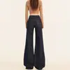 Calça Jeans Wide Leg Flare Azul Escuro para Mulheres 2025 Nova Outono Petite Solta Emagrecimento Caimento Boca de Sino