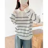 Estilo Coreano 100% Lana Pura Cuello Polo Tejido para Mujer Otoño/Invierno Nuevo Llegado Estilo Universitario Suéter de Rayas Pulóver Top
